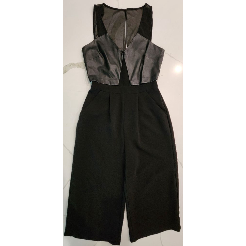 BCBGeneration Black Sleeveless Jumpsuit Sheer Mesh Back Wide Leg Culotte Size S